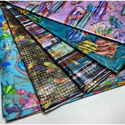 Free Shipping New Design African African Bazin Riche Fabric Cotton Print Colorful Material Golden 5yards