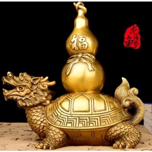 20CM large # 2020 home TOP protective-efficacious Talisman office Protection Money Drawing Dragon Turtle FENG SHUI Brass statue