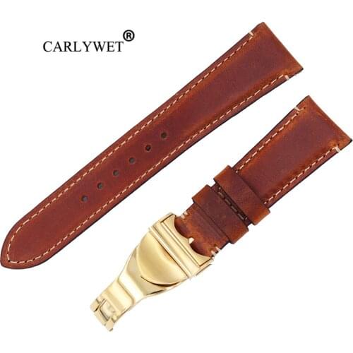 CARLYWET Wholesale 22mm Vintage Style Genuine Leather Replacement Wrist Watchband Strap Belt Loops Band Bracelets For IWC Tudor