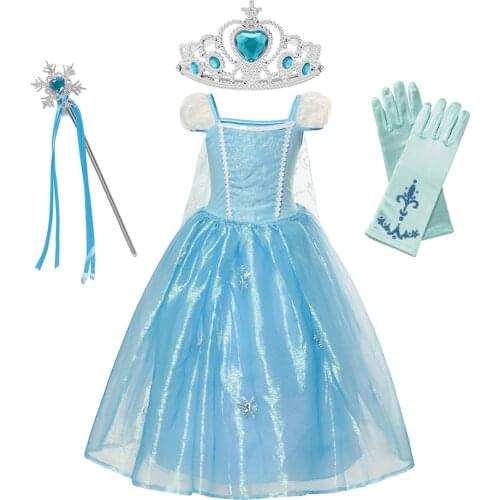 Elsa Costume Girls Princess Dress up Kids Party Cosplay Outfits Snowflake Sequins Mesh Prom Gown Elsa Congelada 2 Vestido