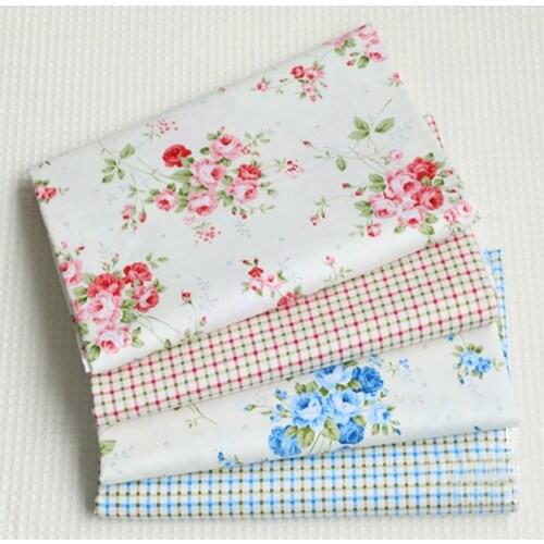 50x40cm Pretty Brand New Red & Blue Rose Flowers & Square Printed Cotton Fabric Bundle For DIY sewing Doll Cloth