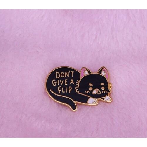 Cute black cat badge don't give a flip popular culture funny cartoon decor