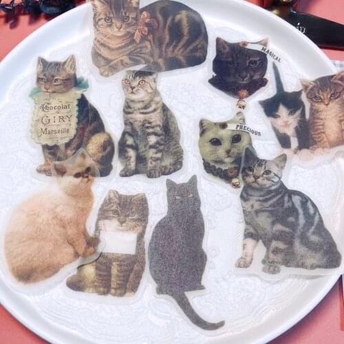 Cute Vintage Cat Sticker DIY Scrapbooking Base Collage Phone Diary Album Happy Planner Gift Seal Decoration