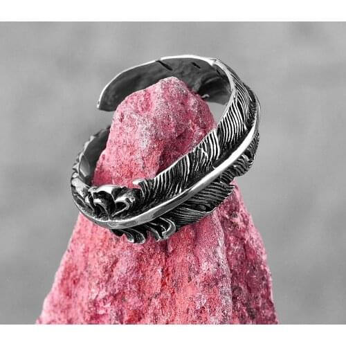Trendy Feather Simple Stainless Steel Mens Rings Punk Retro Amulet For Male Boyfriend Biker Jewelry Creativity Gift Wholesale
