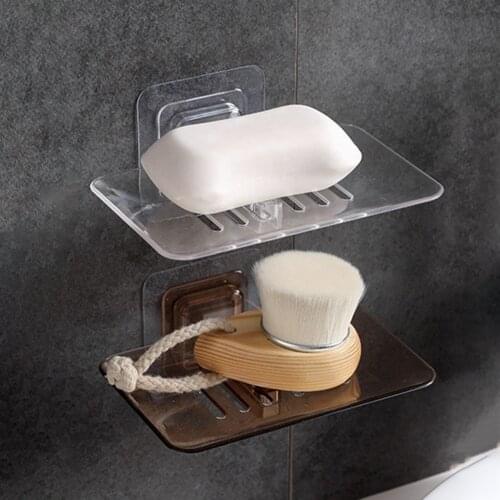 Non-slip Soap Holder Shelf Home Wall-mounted Bathroom Tray Transparent Drain Soap Storage Box Rack Dish Storage Plate