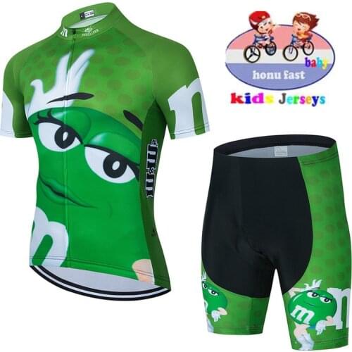 2021 New Childrens M Bean Cartoon Pattern Cycling Jersey Short-Sleeve Sets MTB Bike Bicycle Children Bike Wear Cycling Kit