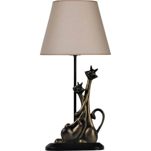 Qdec New Season Gift Accessories Home Office Bedroom Study Table For Animal Sculpture Modern Designed Gold Beige Cat Lampshade