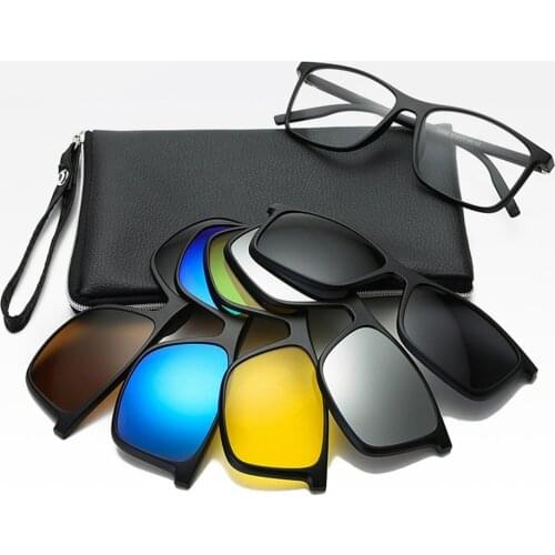 Belmon 6 In 1 Spectacle Frame Men Women With 5 PCS Clip On Polarized Sunglasses Magnetic Glasses Male Computer Optical 2299A