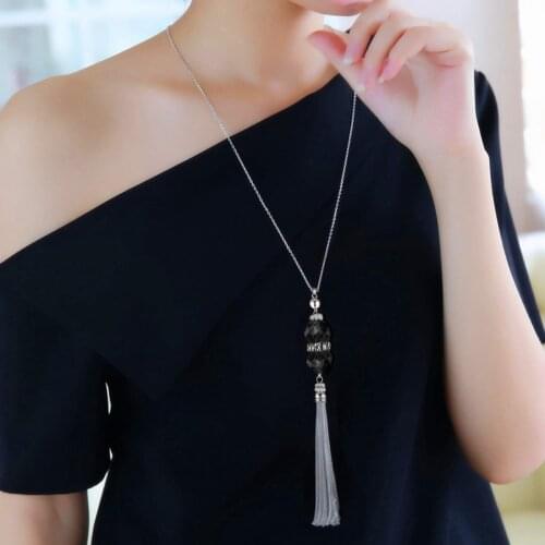 Boho Crystal Bead Sweater Chain Necklace for Women Fashion Alloy Tassel Pendant Long Crystal Necklace Statement Jewelry 2021 New