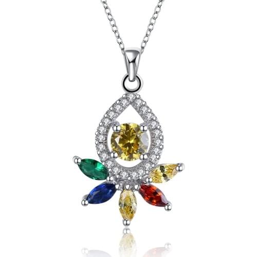 SILVERHOO 925 Sterling Silver Trendy Flower Pendant Necklace Women Dazzling Cubic Zirconia Necklace Charms Anniversary Jewelry