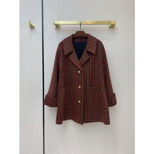 Woolen Overcoat Luxury 2021 early spring women new houndstooth pattern loose large lapel Long sleeve mid-length coat