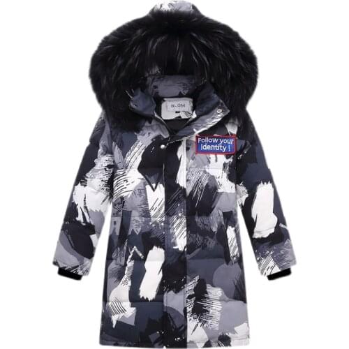Winter Jackets for Boy Down Coat Real Fur Parkas 2021 New Fashion Camouflage Print Children Outfit 8 10 12 14 years