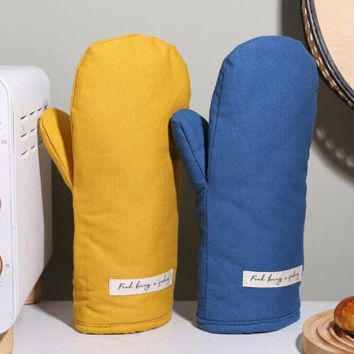 1Pc Non-Slip Silicone Oven Mitt Heat Insulated Glove Skin-friendly Anti-scald Cotton Thickened Barbecue Cooking Baking Gloves