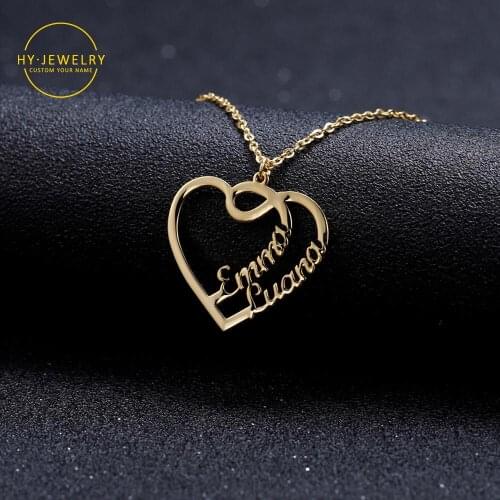 Personalized Double Heart Name Necklace Customized Gold Stainless Steel 2 Names Heart Nameplate Necklaces Jewelry Christmas Gift