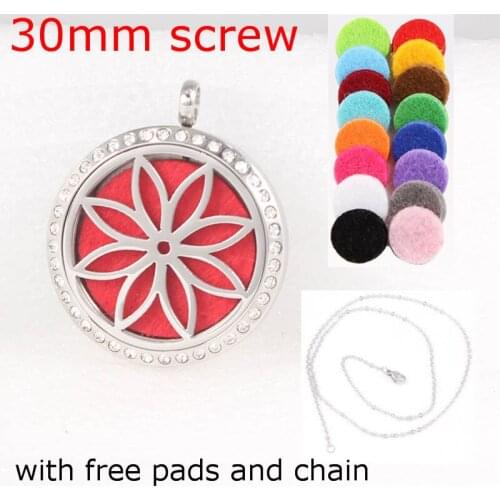 With Chain &Pads Gift Flower Of Life 30mm Essential Oils Diffuser Locket Pendant Stainless Steel Aroma Perfume Locket Necklace