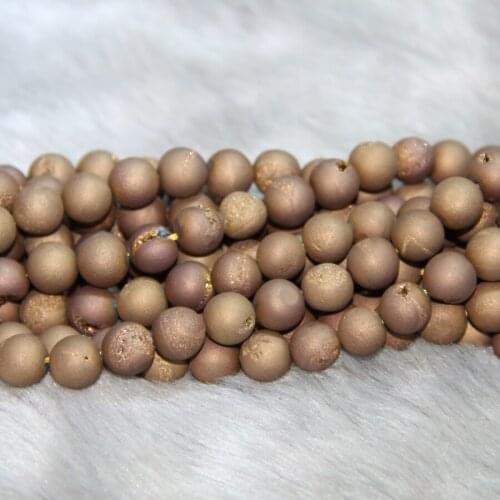 Full 2Strands Metallic Titanium Necklace Beaded, Quartz Crystal Round Druzy Charms Gems Stones Beads 15.5inch many size