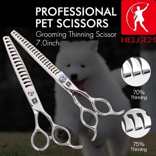 HELGEM Professional Dog Grooming Scissors 7.0 inch Thinning Shears Thinning Rate 70%/75% Pets Japan 440C Steel