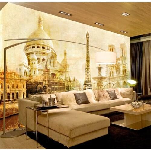 Retro Nordic TV Wallpaper Large seamless mural living room sofa Eiffel Tower background wall building personality