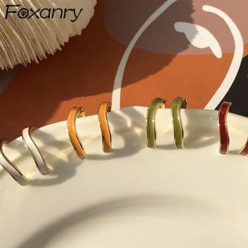 FOXANRY Prevent Allergy 925 Sterling Silver Stud Earring INS Fashion Vintage Simple Colorful Wave Design Party Jewelry Wholesale