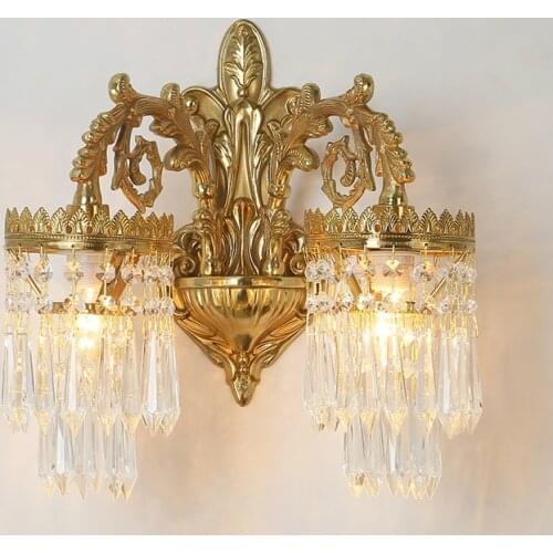 Modern Decora European Copper Crystal Wall Mounted Decorative Lamps 1L/2L European Brass K9 Crystal Wall Lamp 100% Guaranteed