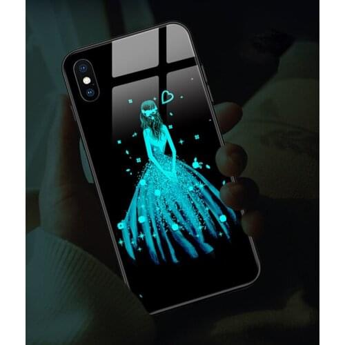 LED flash Beautiful girl tempered glass backplane suitable for iphone11Pro Max XS Max XR phone case iphone 6S 7Plus 8Plus