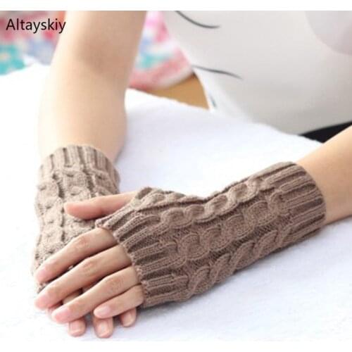 Arm Warmers Women Solid Twist Knitting Winter New Warm Half-fingered Womens Arms Warmer Simple All-match Kawaii Trendy Chic Mitt