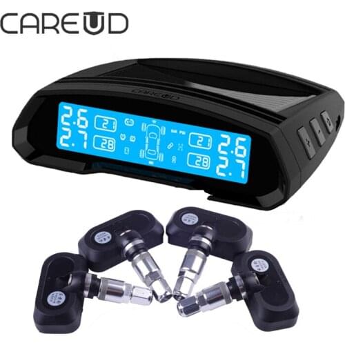 CAREUD TPMS U802 Solar USB/Power Supply Universal Tire Pressure 4pcs Internal Sensor Blue Screen Brightness Adjusted TPMS Solar