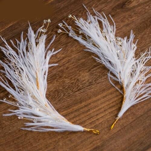 1Set White Feather Crystal Side Clip Shape Bridal Headdress Super Fairy Hairpins Headband Girls Womens Wedding hair Accessories