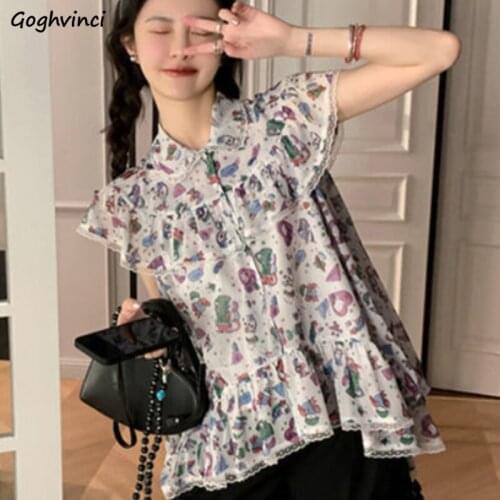 Women Sets Off Shoulder Asymmetrical Printed Tops Fashion Edible Tree Fungus Shorts Young Style Female Sweet Korean Retro Chic