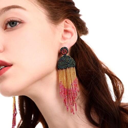 2020 new retro rice bead earrings womens geometric long tassel earrings star tassel earrings jewelry gifts