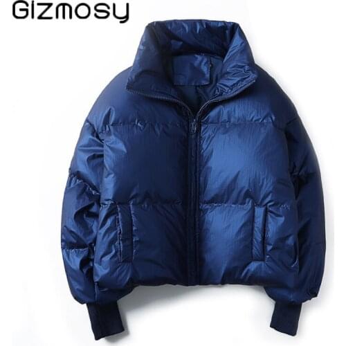 Gizmosy Down Jacket Women Winter 2021 New Thick Short Oversize Down Coat Female Casual White Duck Down Puffer Jacket Outwear