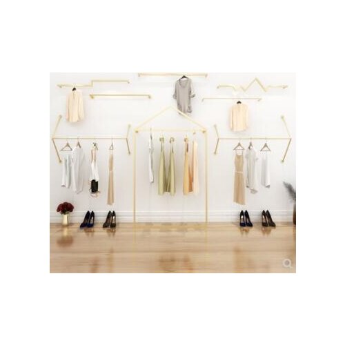 Golden clothing store display rack floor curved Nakajima side hangers running platform combined display rack 003