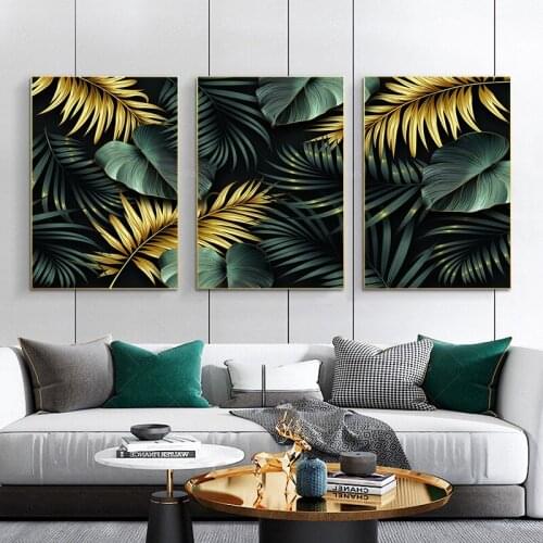Golden Green Leaf Nordic Poster Abstract Canvas Print Wall Art Painting For Living Room Modern Decorative Pictures Home Decor