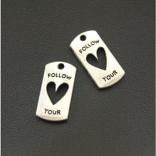 10 Pcs Tibetan Silver Color Affirmation Charms Follow Your Heart Fit Bracelets Necklance DIY Metal Jewelry Making A1052