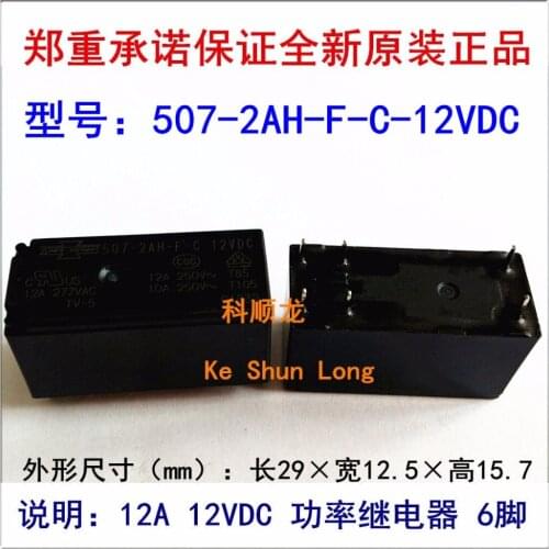 100%Original New SONG CHUAN 507-2AH-F-C-12VDC 507-2AH-F-C-DC12V 507-2AH-F-C-24VDC 507-2AH-F-C-DC24V 6PINS 12A Power Relay