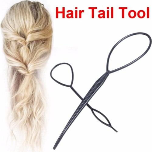 2Sets(=4pcs) Women Girl Ponytail Creator Plastic Loop Styling Tools Black Topsy Pony Tail Hair Braid Maker Styling Tool