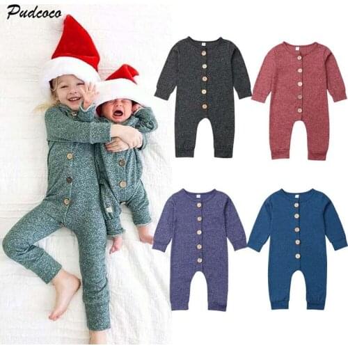 2019 Brand Newborn Infant Kids Baby Boy Girl Romper Long Sleeve Casual Jumpsuit Solid Button Baby Clothes Autumn Outfit 0-2T
