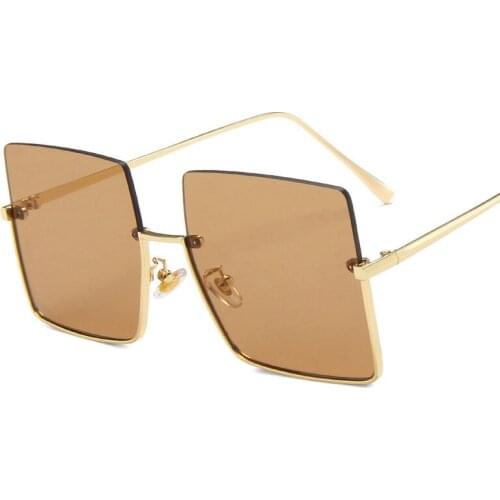 2021 Metal Semi-rimless Sunglasses Women Luxury Eyewear Retro Oversized Square Sun Glasses UV400
