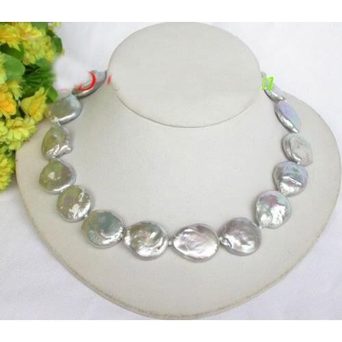 23mm gray coin fastener FW pearls necklace