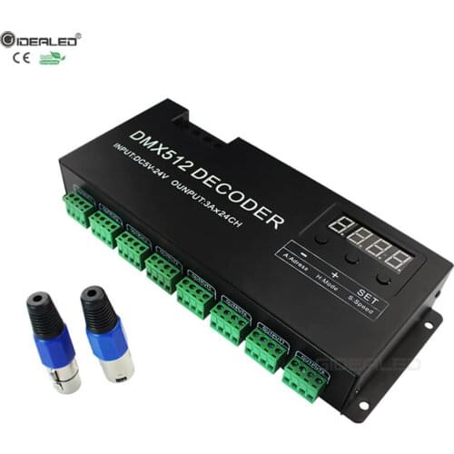 24 channel DMX Decoder with RJ45 and XLR Plug DMX 512 Controller For DC12V-24V RGB Strip DMX512 Decoder 72A dmx dimmer driver