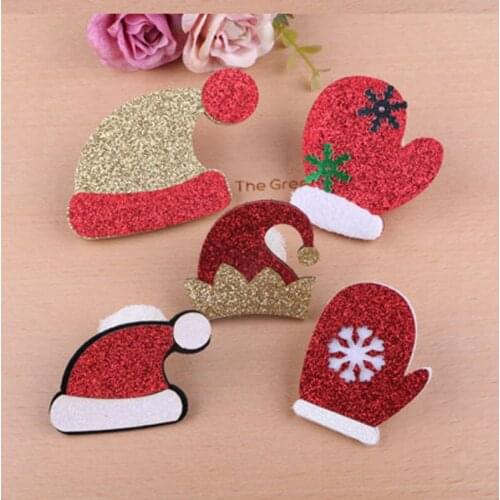 High Quality 30pcs/Lot DIY Jewelry Findings Christmas Hat Glove Snowflower Bell Button Patch Stickers Girls Hair Jewelry Bow DIY