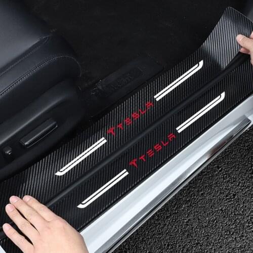 4PCS For Tesla Model Stickers Strip Anti Scratch Door Sill Protector Carbon Fiber Auto Threshold Protection Bumper Film Sticker