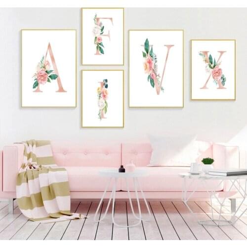 5D Diamond Painting 26 Letters Baby Girl Personalized Gift Art Custom Girls Name Sign Floral Monogram Flowers Poster Wall Decor
