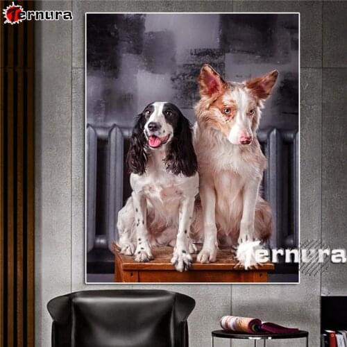 5D DIY Diamond Painting Border Collie and Russian Spaniel Cross stitch Kit Full Square Drill Embroidery Mosaic Rhinestone Decor