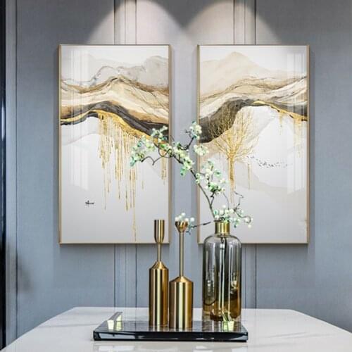 Abstract Golden Sun Canvas Painting Flowing Big Paint Posters and Prints Abstract Tableaux Living Room Nordic Wall Decoration