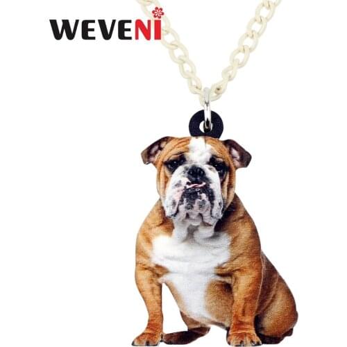 WEVENI Acrylic English British Bulldog Dog Necklace Pendant Collar Trendy Bijoux Jewelry For Women Girls Bijoux Femme 2018 Pet