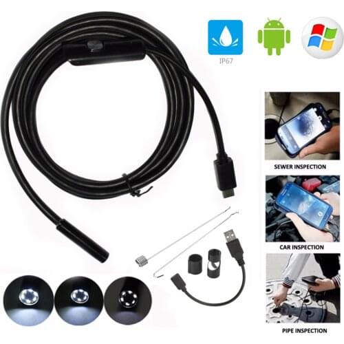 Android endoscope camera 5.5mm lens 2/5/10m cable HD industrial endoscope mini camera waterproof 6 led light
