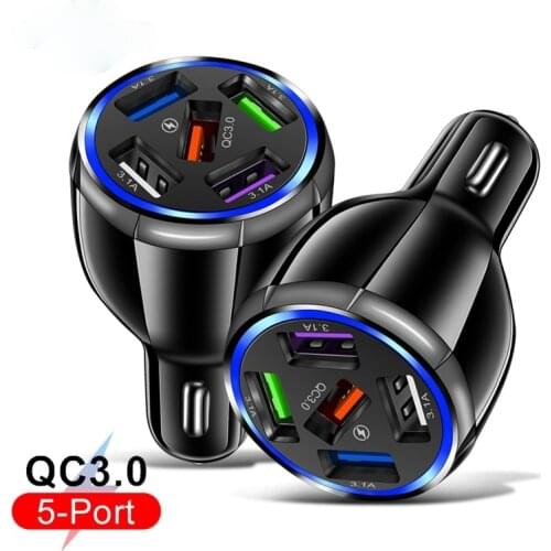 5 Ports USB Car Charge 60W Quick 15A Mini Fast Charging For iPhone 12 11 Xiaomi Huawei Mobile Phone Charger Adapter in Car