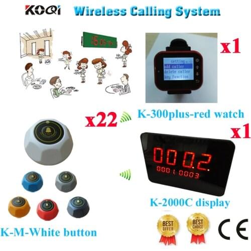 Restaurant Wireless Bell Paging Waiter Call System 433.92MHZ High Quality Wireless Waiter(1 display+ 1 watch+ 22 call button)