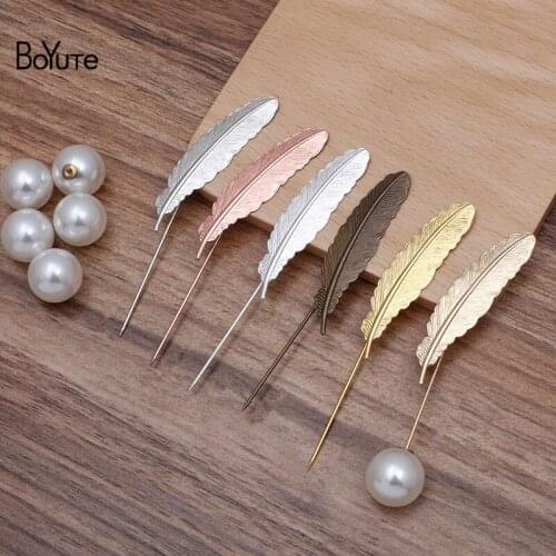 BoYuTe (20 Pieces/Lot) Metal Brass 12*52MM Feather Lapel Pin Fashion Brooch Pins Jewelry Accessories Wholesale